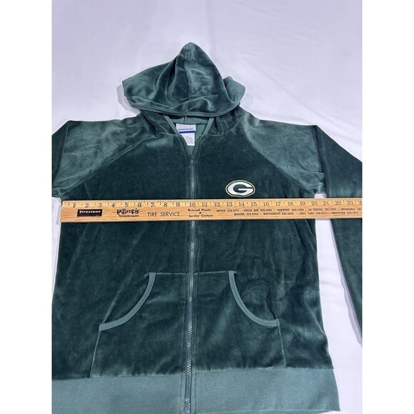 Green Bay Packers Womens Reebok Green Velour Full Zip Hoodie Sweatshirt  LG P1 - Picture 10 of 10